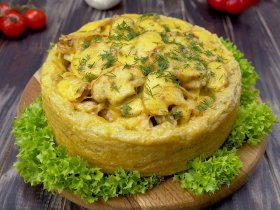 Картофельный пирог с грибами и курицей