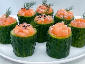 Закуска из огурцов с семгой и сыром