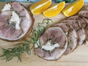 Рулет из свиной рульки с курицей и грибами (Праздничная ветчина)