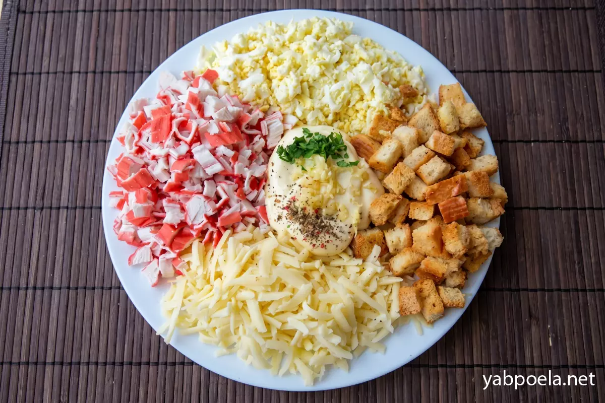 Крабовый салат с сыром и сухариками