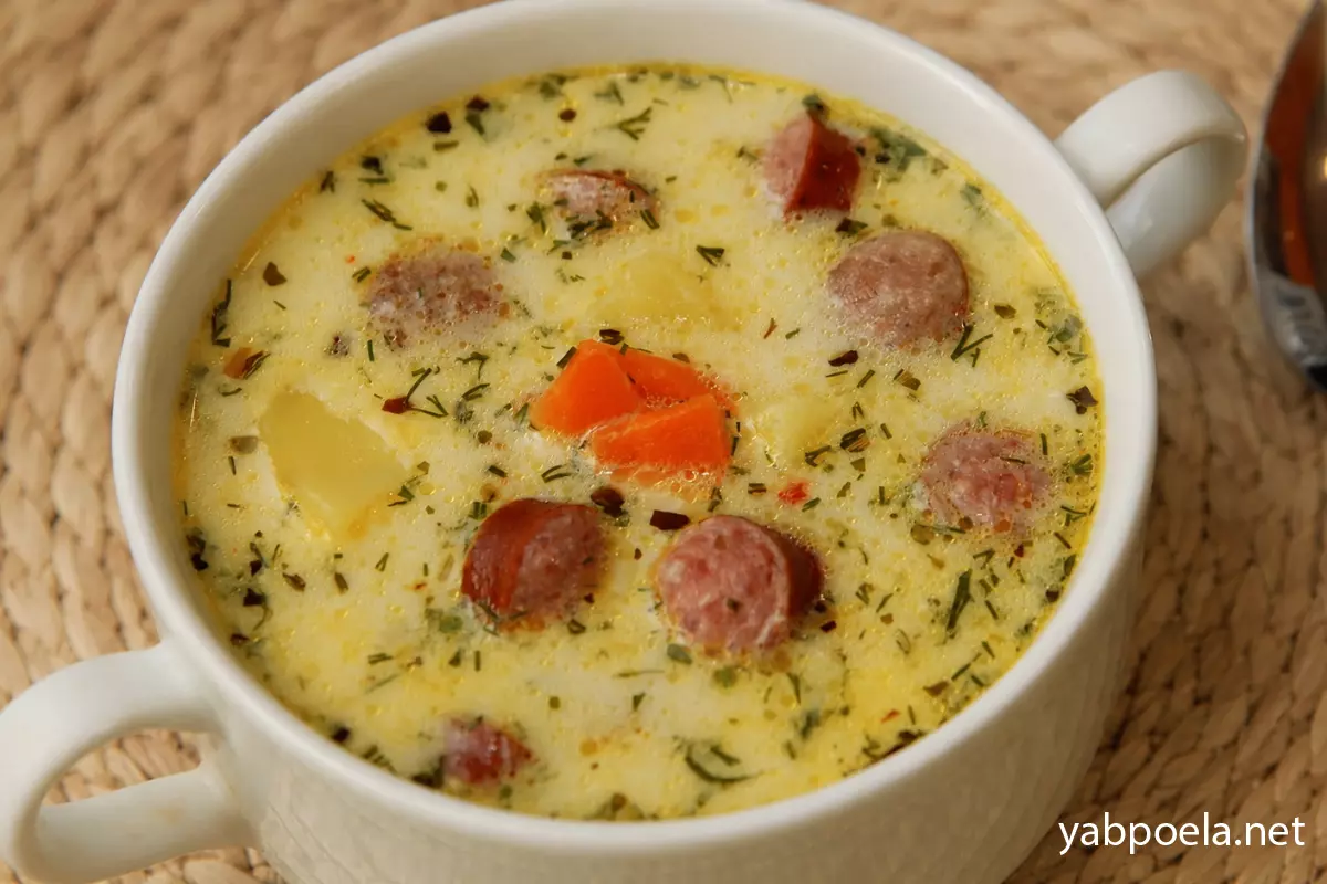 Сливочный суп с копчеными колбасками