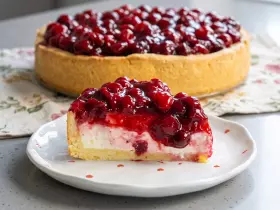 Песочный пирог с творогом и вишневой начинкой