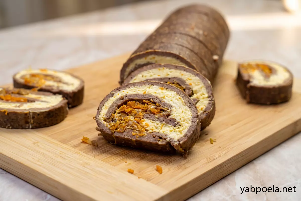 Рулет из куриной печени с морковью, сыром и яйцами